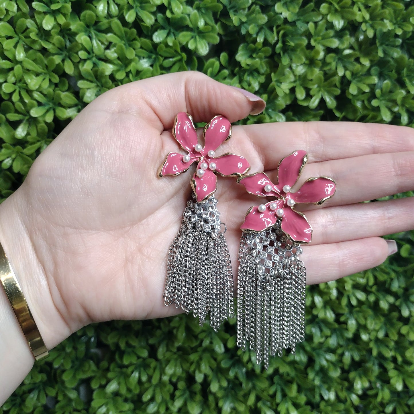 Aretes De Flores Colgantes Rosas