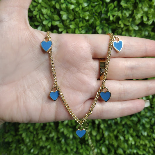 Collar De Corazones Azules