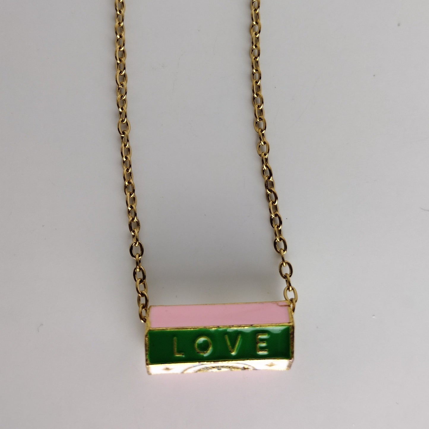 Collar De Cilindro Verde y Rosa Love